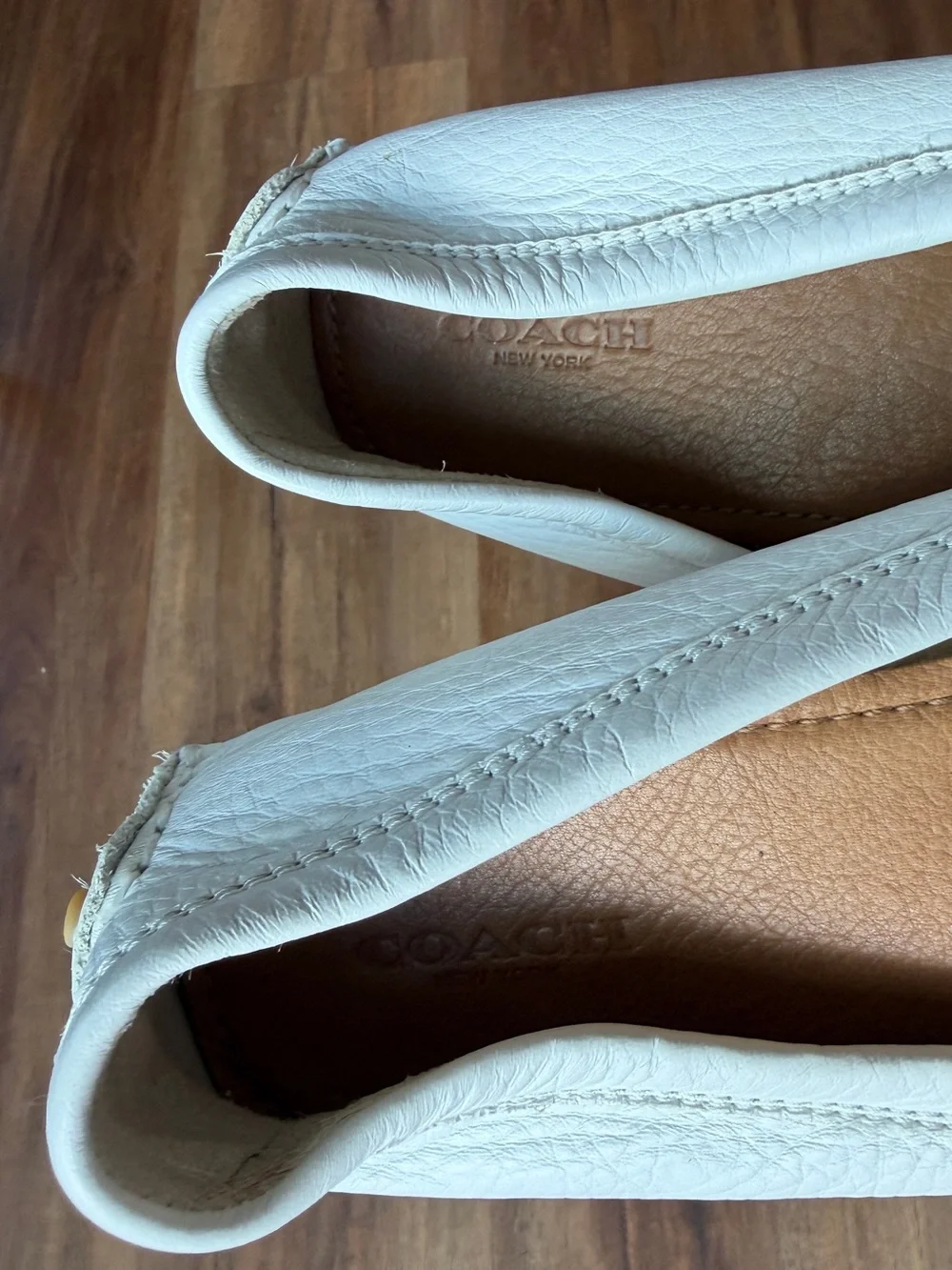 Coach White Pebbled Leather Driving Loafers